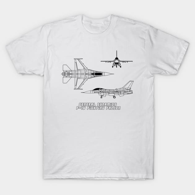 General Dynamics F-16 Fighting Falcon (black) T-Shirt by Big Term Designs